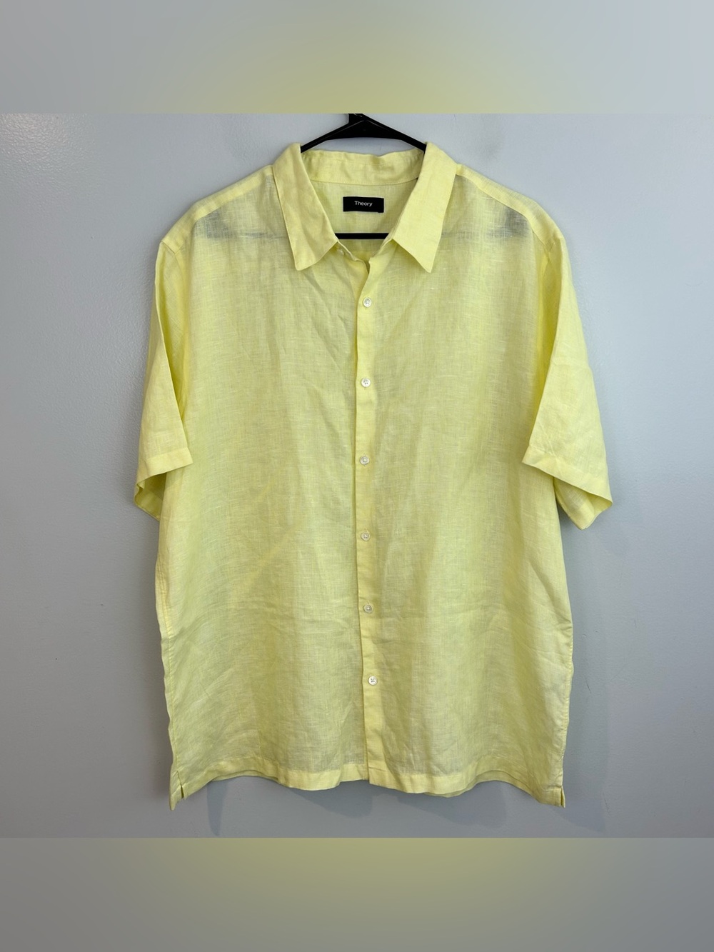 Theory Irving Summer Pale Yellow 100% Short Sleeve Button Down Shirt Size XXL